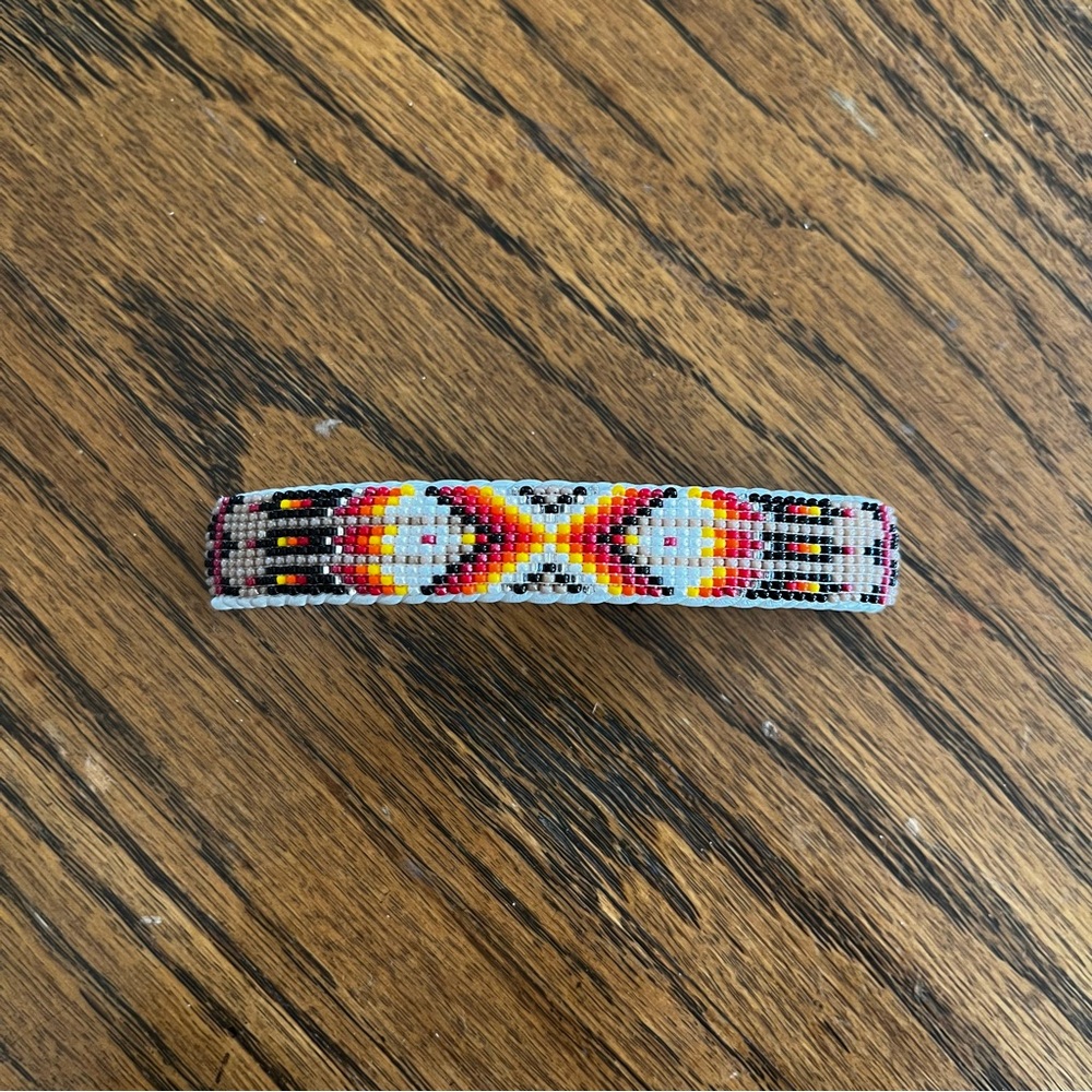 Handmade Native Navajo Dinè Beaded Leather Hair Clip